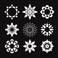 Set of white geometric flowers