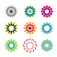 Set of color geometric flowers