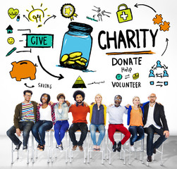Diversity Casual People Team Give Help Donate Charity Concept