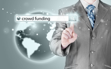 Obraz premium Businessman and crowd funding in search bar