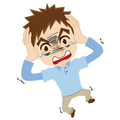 驚愕する２頭身の青年