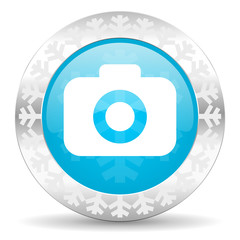 photo camera icon, christmas button, photography sign