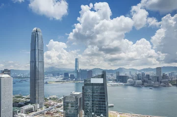 Fototapete Rund Luftaufnahme von Hongkong City © leeyiutung