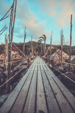 Wooden entrance bridge to the island of Koh Phangan