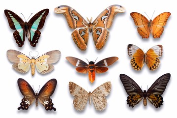 Set of butterflies, isolated on a white background