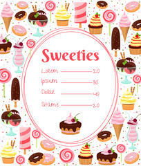 Sweets menu or price list template
