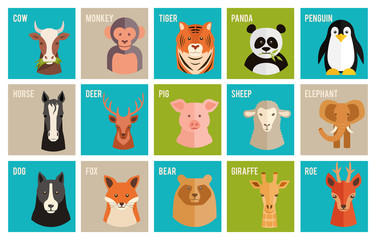 Vector icons of animals and pets in flat style