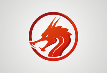 Dragon head red in circle logo vector
