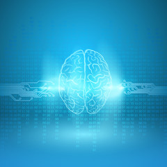 Digital brain on blue background