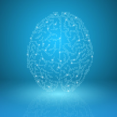 Digital brain on blue background