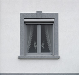 Graues PVC Fenster mit Vorbaurollladen