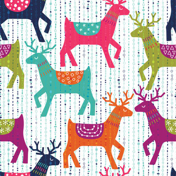 Fototapeta Christmas seamless pattern with deers