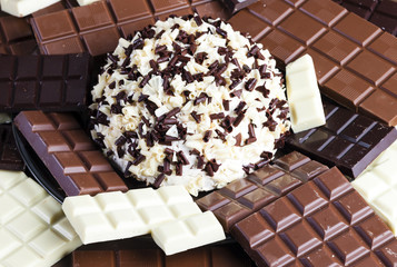 still life of chocolate with chocolate cake