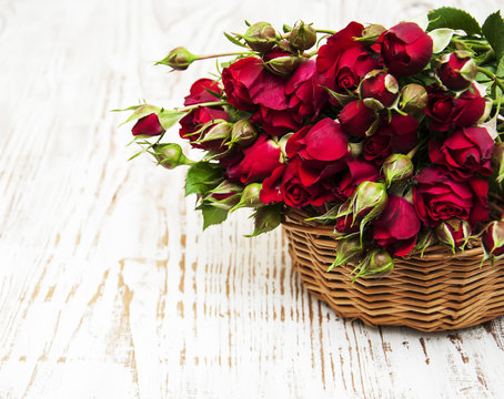 Red roses in basket