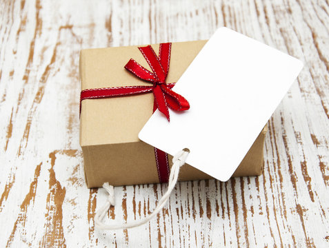 vintage gift box package with blank  tag