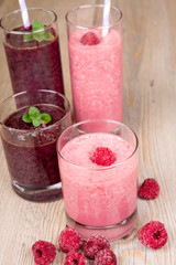 Fresh blueberry and raspberry smoothie drinks