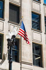American Flag and Traditional Light Pole