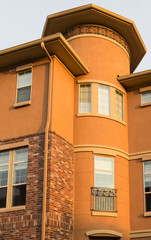Round Corner Condo Building in Dusk Light