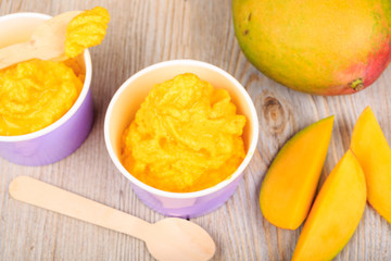 Frozen creamy ice yoghurt  with fresh mango