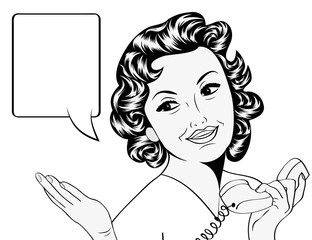 cute retro woman in comics style with message