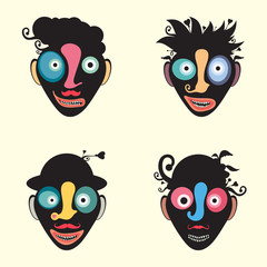 Set of colorful funny clown faces.