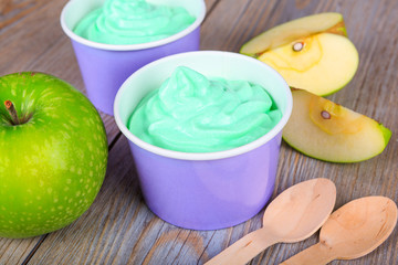 Frozen creamy ice yoghurt  with fresh green apples