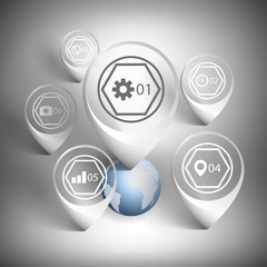 Map pointers set. White icon templates vector