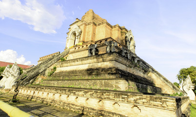 Fototapeta na wymiar Giant Ancient Pagoga of Thai Buddhist Temple