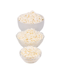 Fresh cottage cheese in bowls.