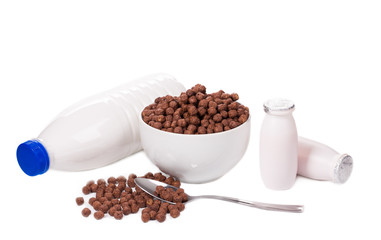 Bowl of corn flakes and milk.