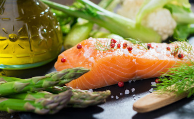 Fresh salmon fillet  with vegetable