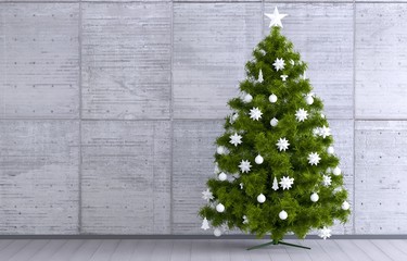 Weihnachtsbaum vor Betonwand