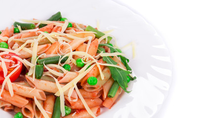 Italian pasta with tomato sauce and parmesan.