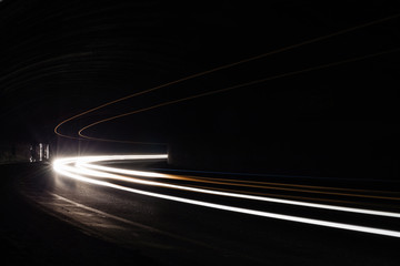 Light tralight trails in tunnel. Long exposure photo in a tunel