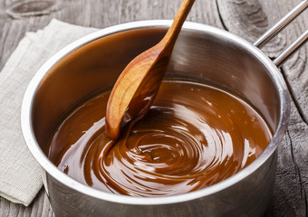 liquid caramel in a saucepan