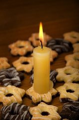 Candle and cookies.