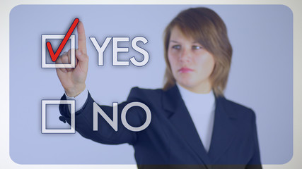 woman businessman chooses the correct answer