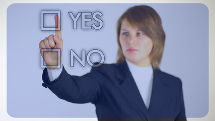 woman businessman chooses the correct answer