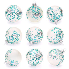 white christmas balls on white background