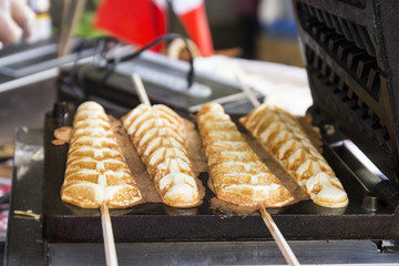 Sweet waffles in the market