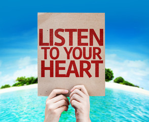 Listen To Your Heart card with a beach on background