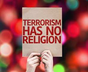 Terrorism Has No Religion card with colorful background