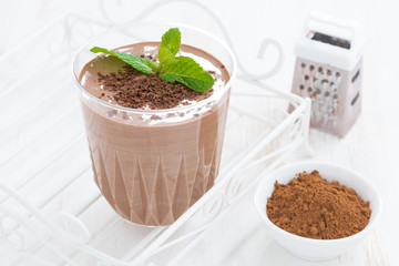chocolate milkshake and ingredients, horizontal