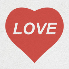 heart painting with love  text on the white wall
