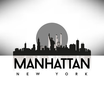 Manhattan New York USA Skyline Silhouette Black vector.