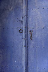 beautiful textured wooden old blue door, Bulgaria
