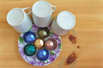 Overhead view of coffee capsules