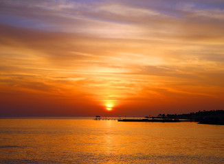 beautiful sunrise landscape with pier