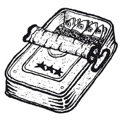 Hand drawn isolated open tinned sardines