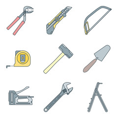 vector colored house repair instruments equipment icons